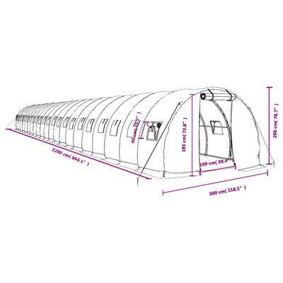 vidaXL Tuinkas met stalen frame 66 m² 22x3x2 m groen