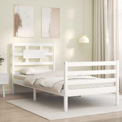 vidaXL Bedframe met hoofdbord massief hout wit 90x200 cm