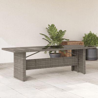 vidaXL Tuintafel met glazen blad 240x90x75 cm poly rattan grijs