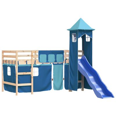 vidaXL Kinderhoogslaper met toren 80x200 cm massief grenenhout blauw