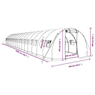 vidaXL Tuinkas met stalen frame 54 m² 18x3x2 m wit