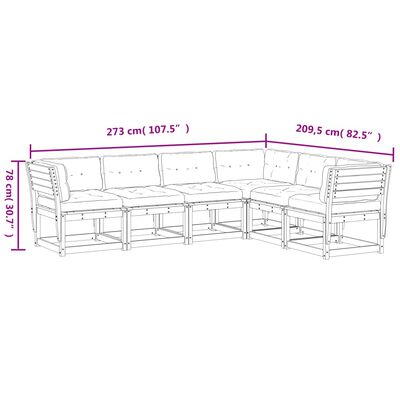 vidaXL 6-delige Loungeset met kussens massief grenenhout