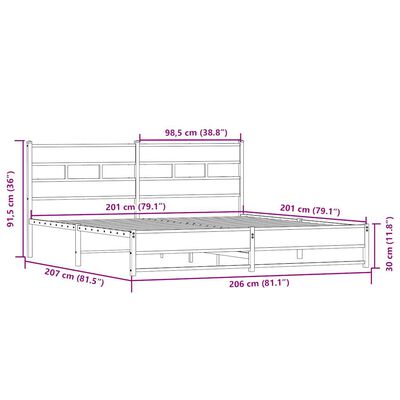 vidaXL Bedframe zonder matras metaal sonoma eikenkleur 200x200 cm