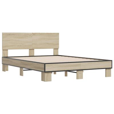 vidaXL Bedframe bewerkt hout metaal sonoma eikenkleurig 120x200 cm