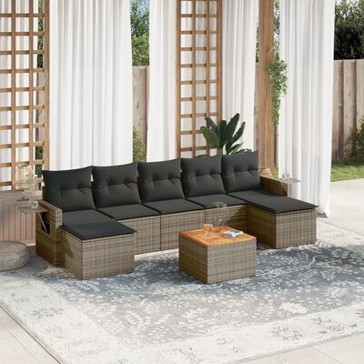 vidaXL 8-delige Loungeset met kussens poly rattan grijs