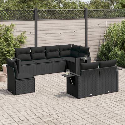 vidaXL 8-delige Loungeset met kussens poly rattan zwart