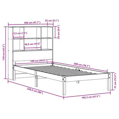 vidaXL Bed met boekenkast zonder matras massief grenenhout 100x200 cm