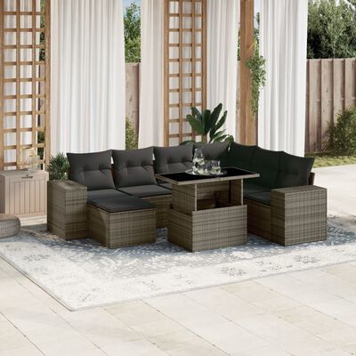 vidaXL 8-delige Loungeset met kussens poly rattan grijs