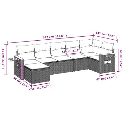 vidaXL 7-delige Loungeset met kussens poly rattan zwart