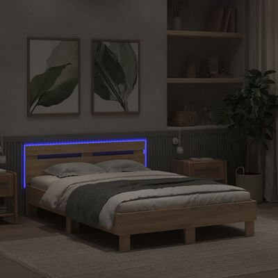 vidaXL Bedframe met hoofdeinde en LED sonoma eikenkleurig 120x190 cm