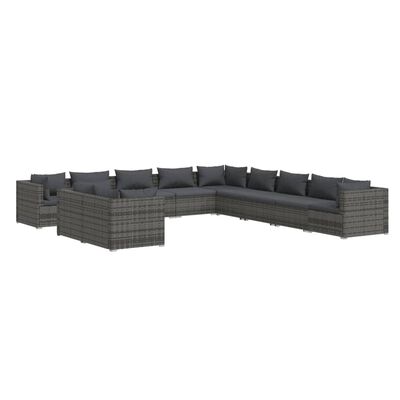 vidaXL 11-delige Loungeset met kussens poly rattan grijs