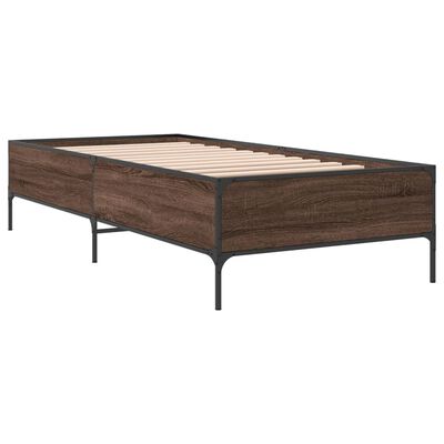 vidaXL Bedframe bewerkt hout en metaal bruin eikenkleurig 75x190 cm