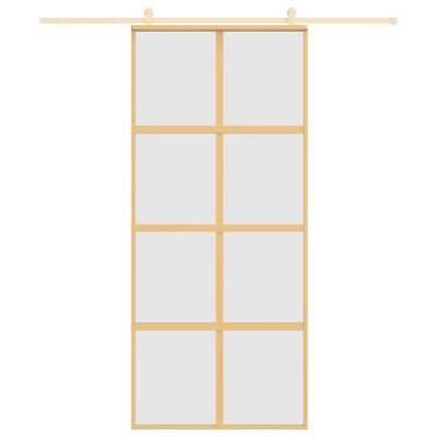 vidaXL Schuifdeur 90x205 cm mat ESG-glas en aluminium goudkleurig