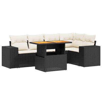 vidaXL 6-delige Loungeset met kussens poly rattan zwart