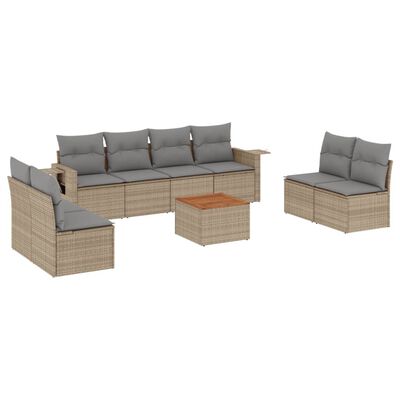 vidaXL 9-delige Loungeset met kussens poly rattan gemengd beige