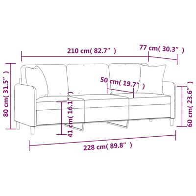 vidaXL Driezitsbank met kussens 210 cm stof donkergrijs