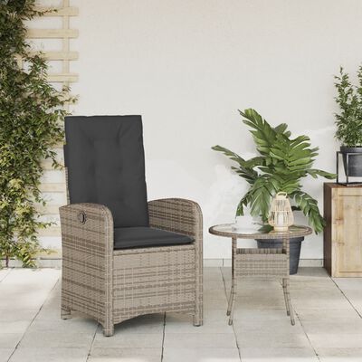 vidaXL Tuinstoel verstelbaar met kussens poly rattan grijs