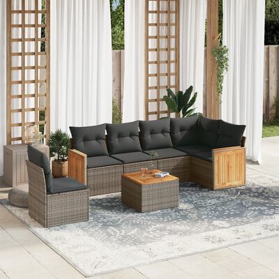 vidaXL 7-delige Loungeset met kussens poly rattan grijs