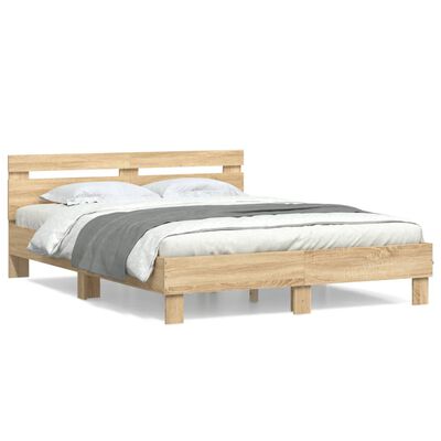 vidaXL Bedframe met hoofdeinde bewerkt hout sonoma eiken 150x200 cm