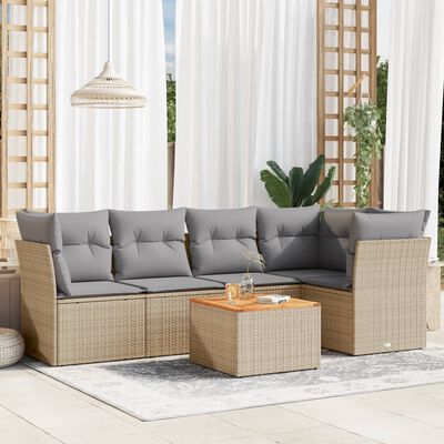 vidaXL 6-delige Loungeset met kussens poly rattan gemengd beige