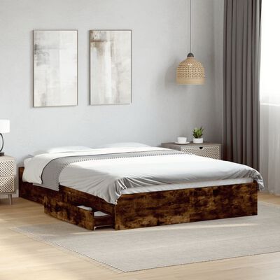 vidaXL Bedframe met lades bewerkt hout gerookt eikenkleurig 140x200 cm