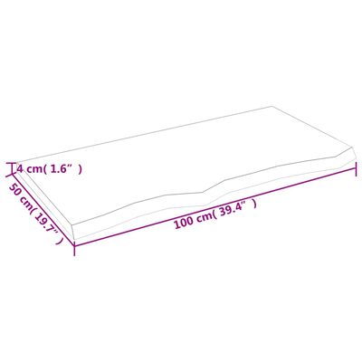 vidaXL Wastafelblad 100x50x(2-4) cm behandeld massief hout donkerbruin