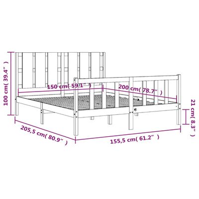 vidaXL Bedframe met hoofdbord massief hout wit