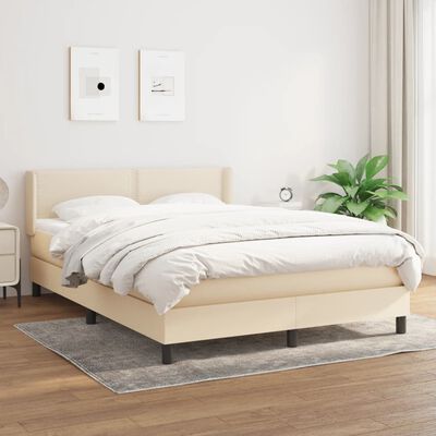 vidaXL Boxspring met matras stof crèmekleurig 140x200 cm