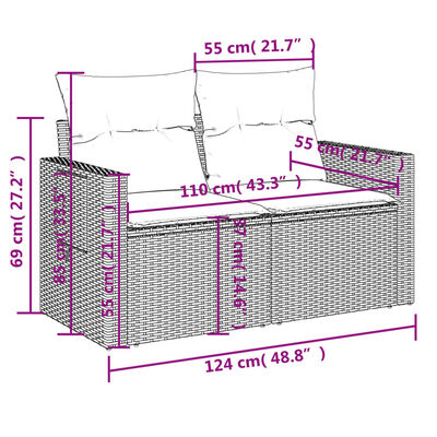 vidaXL 9-delige Loungeset met kussens poly rattan zwart