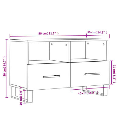 vidaXL Tv-meubel 80x36x50 cm bewerkt hout hoogglans wit