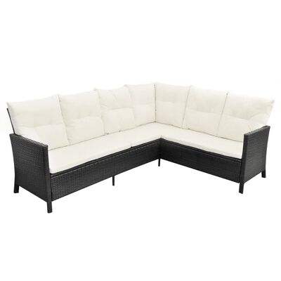 vidaXL 4-delige Loungeset met kussens poly rattan zwart