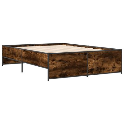 vidaXL Bedframe bewerkt hout metaal gerookt eikenkleurig 120x190 cm