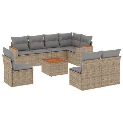 vidaXL 9-delige Loungeset met kussens poly rattan gemengd beige