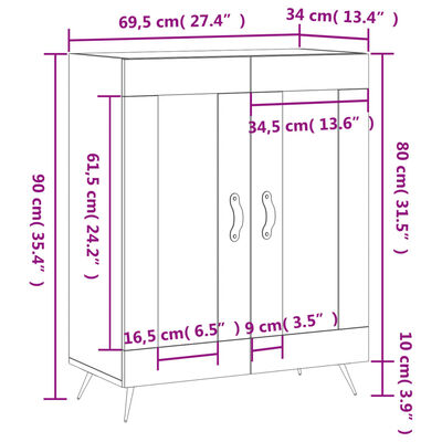 vidaXL Dressoir 69,5x34x90 cm bewerkt hout hoogglans wit