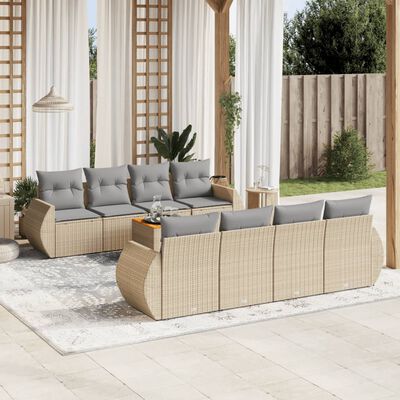 vidaXL 9-delige Loungeset met kussens poly rattan beige