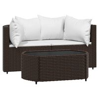 vidaXL 3-delige Loungeset met kussens poly rattan bruin