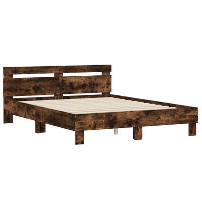 vidaXL Bedframe met hoofdeinde bewerkt hout gerookt eiken 150x200 cm