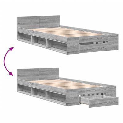 vidaXL Bedframe met lade bewerkt hout grijs sonoma eiken 100x200 cm