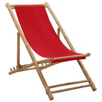 vidaXL Ligstoel bamboe en canvas rood