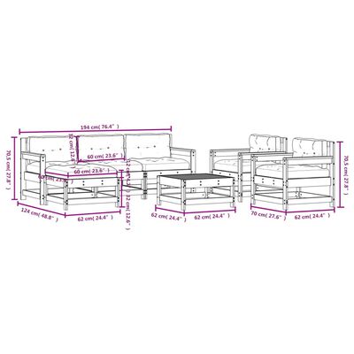 vidaXL 7-delige Loungeset met kussens massief teak