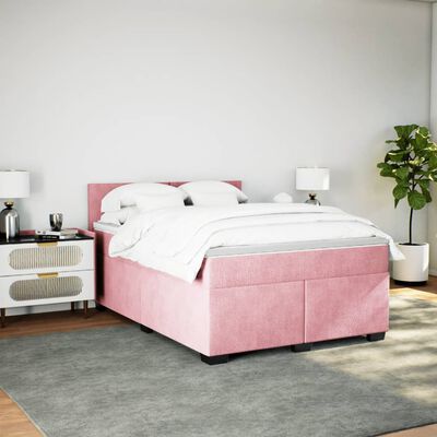 vidaXL Boxspring met matras fluweel roze 140x200 cm