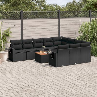 vidaXL 11-delige Loungeset met kussens poly rattan zwart