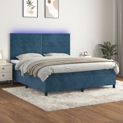 vidaXL Boxspring met matras en LED fluweel donkerblauw 160x200 cm