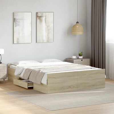 vidaXL Bedframe met lades bewerkt hout sonoma eikenkleurig 120x200 cm