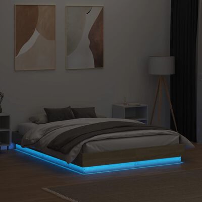 vidaXL Bedframe met LED-verlichting sonoma eikenkleurig 120x190 cm