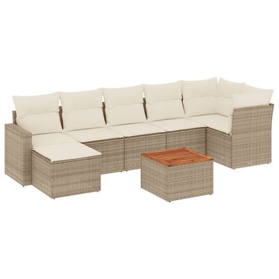 vidaXL 8-delige Loungeset met kussens poly rattan beige