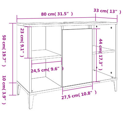 vidaXL Wastafelkast 80x33x60 cm bewerkt hout bruin eikenkleur