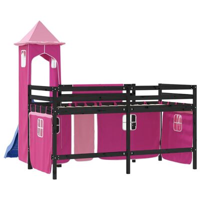 vidaXL Kinderhoogslaper met toren 90x190 cm massief grenenhout roze