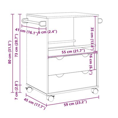 vidaXL Keukentrolley OTTA 59x45x80 cm massief grenenhout