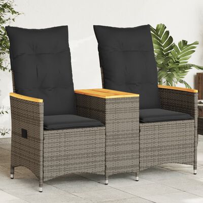 vidaXL Tuinbank 2-zits verstelbaar met tafel poly rattan grijs